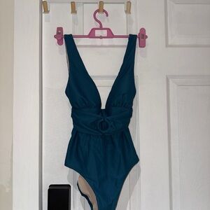 Deep Blue One-piece Bathing Suit with belted design